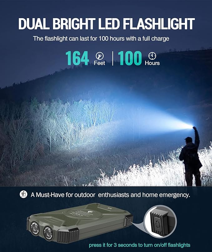 BLAVOR Solar Charger Power Bank 10,000mAh, Portable Wireless Charger, 20W Fast Charging External Battery Pack with USB C for Cell Phones, Solar Panel Charger with Dual Flashlight for Camping