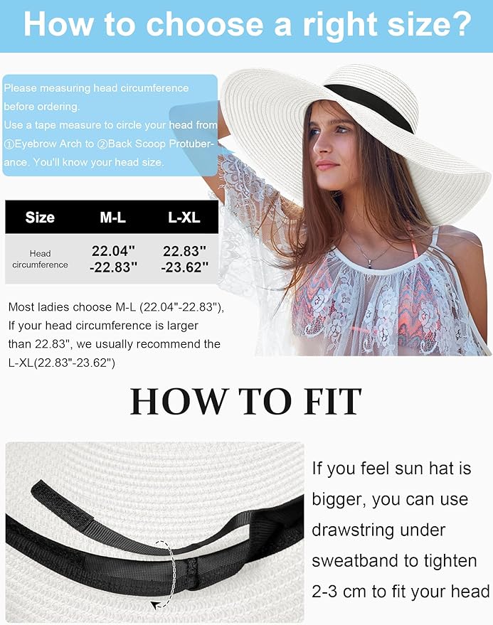 Senker Fashion Sun Hats for Women Oversize Wide Brim Straw Beach Hat Floppy Foldable Roll-Up Summer Vacation UPF 50+