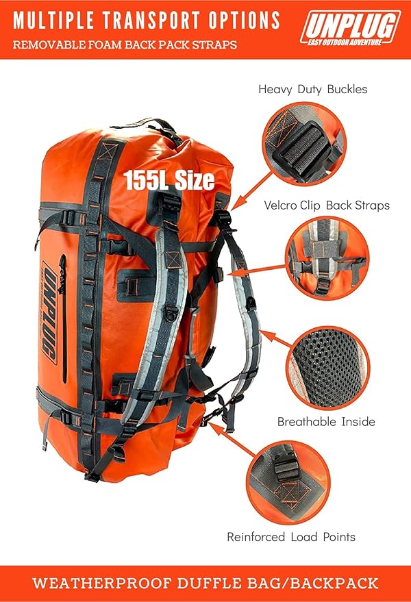 UNPLUG Ultimate Adventure Bag | 1680D Heavy Duty Waterproof Bag | Large Travel Duffle Bag which can be Used for Camping, Motorcycling, Boating, or Hunting