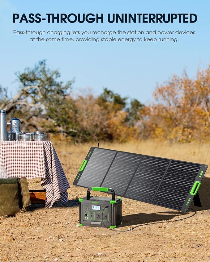 Portable Power Station 999Wh Solar Generator 1000W, 110V Pure Sine Wave AC Outlet, 60W USB-C PD Fast Charging, 10 Ports for Home Backup, Outdoor Camping, RV Travel, Emergency (2000W Surge)