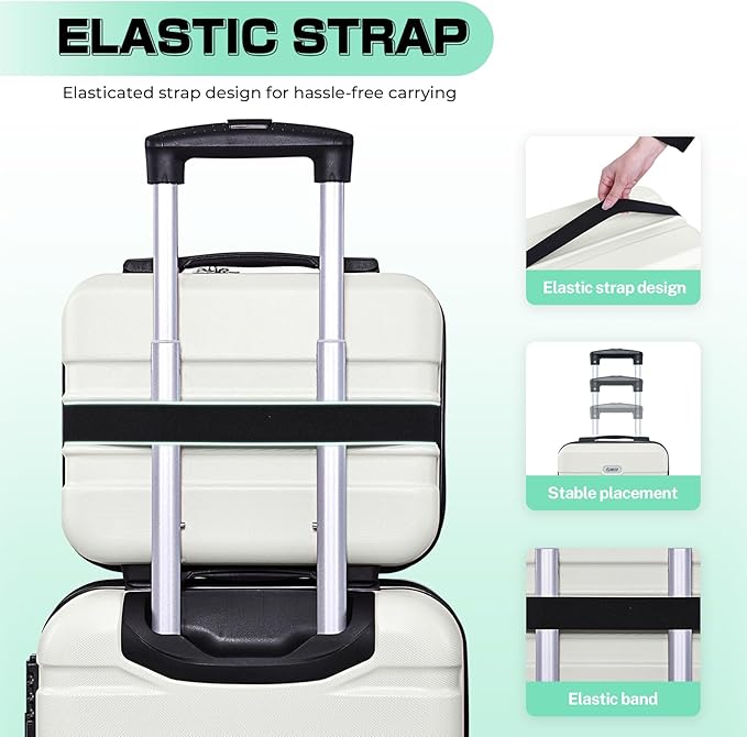 AnyZip Carry On Luggage 2PCS Luggage Set PC ABS Hardshell Lightweight Suitcase TSA Lock with 4 Spinner Wheels（14/20, White）