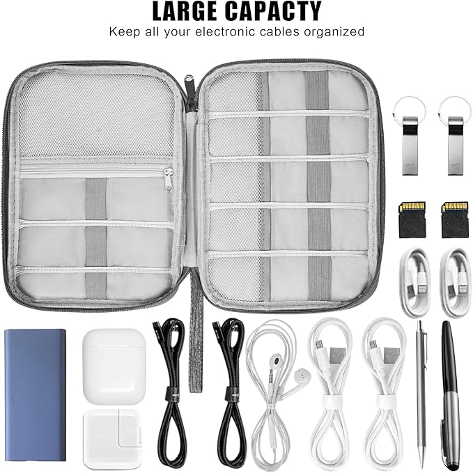 Electronic Organizer Travel Universal Cable Organizer Electronics Accessories Bag for Cable, Charger, Phone, USB, SD Card,1Pack