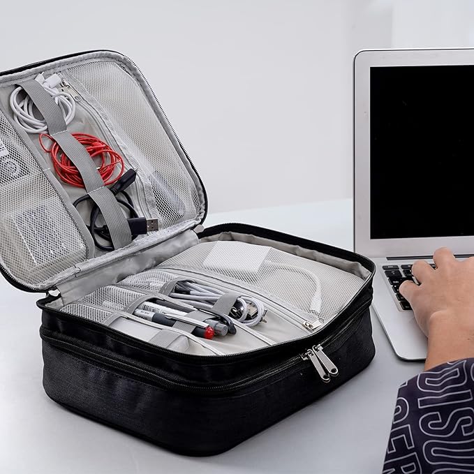 Electronics Organizer, OrgaWise Electronic Accessories Bag Travel Cable Organizer Three-Layer for iPad Mini, Kindle, Hard Drives, Cables, Chargers