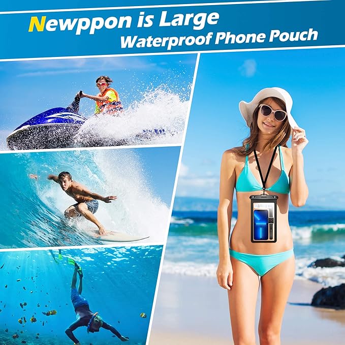 Large Waterproof Phone Pouch : 2 Pack Water-Resistant Clear Cellphone Holder - Universal Underwater Dry Bag Case with Neck Lanyard for iPhone Samsung Galaxy for Beach Swimming Pool