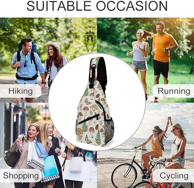 SWEET TANG Anti Theft Sling Chest Bag Shoulder Backpack Mushroom Moth Floral Crossbody Bags Gym Sack, Polyester Daypack Lightweight for Men Women Travel Gym Sport Hiking
