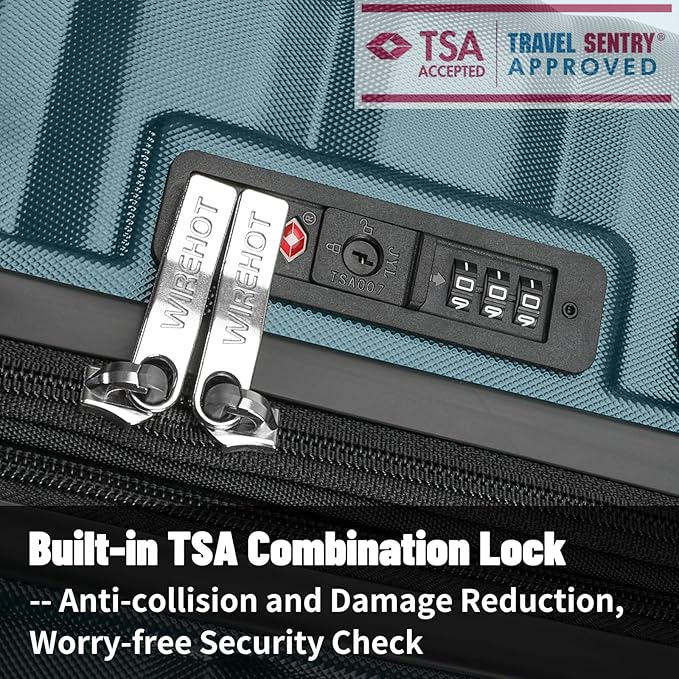 5-Piece Luggage Set, Lightweight ABS+PC Hard Shell Suitcase with YKK Zipper & TSA Lock for Family, Teal Blue, 14in/18in/20in/24in/28in