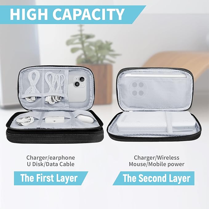 Electronics Travel Organizer,Portable Waterproof Electronic Travel Storage Bag for Small Charging Cord Storage,Charger,Small Electronics,SD Card etc,for Travel,Business - Black