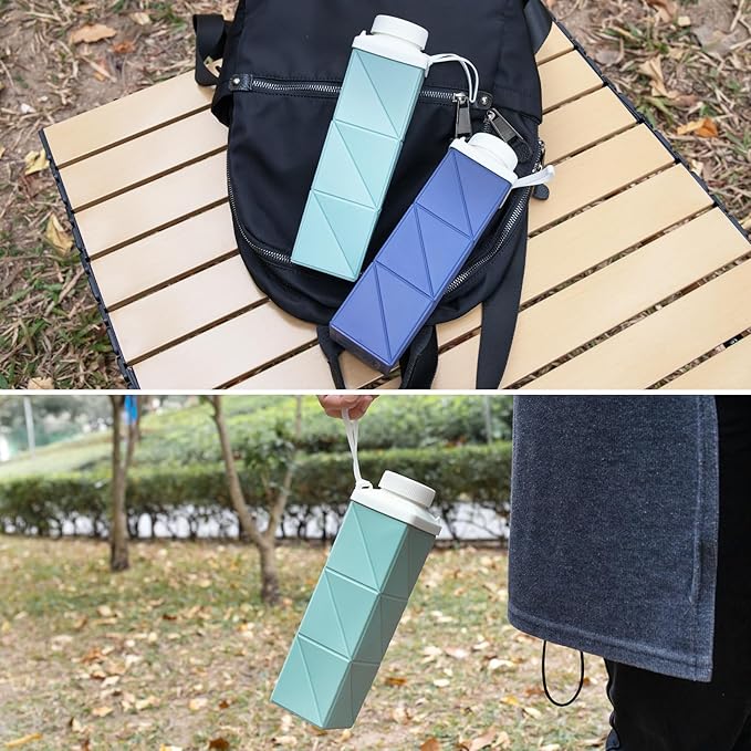 24oz Collapsible Water Bottles,Food grade BPA Free Reusable Foldable Water Bottle Lightweight LeakProof for Travel Hiking Camping Cycling Outdoor Sports,Collapses Folding Water Bottle,Green