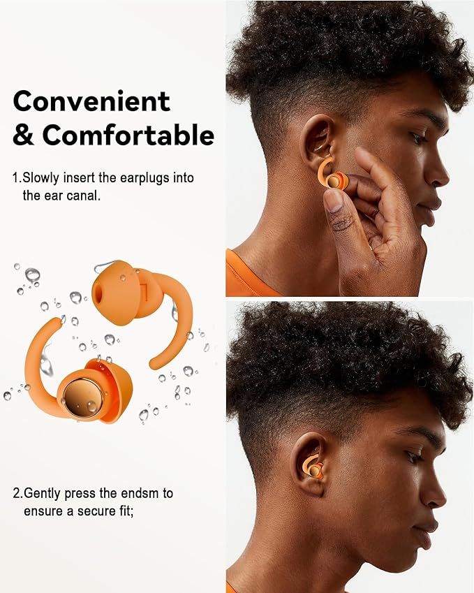 Ear Plugs for Sleeping - Noise Reduction Soft Silicone Earplugs, 2 Pairs Reusable Hearing Protection Earplugs for Noise Sensitivity, Sleep,Snore,Travel,Sound Reduction Noise Cancelling - Orange