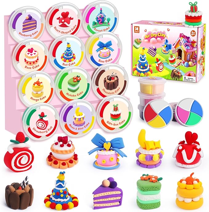 Air Dry Clay for Kids, 12 Boxes Modeling Clay Kit, DIY Molding Clay with Sculpting Tools and Tutorial, Ultra Light, Safe & Non-Toxic, Arts and Crafts Toys Birthday Christmas Gifts for Boys Girls