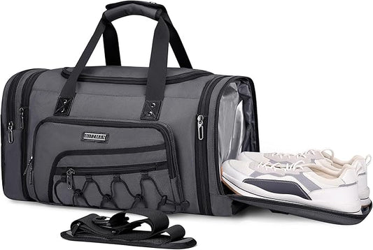 WITZMAN Duffle Bag for Men Nylon Large Gym Weekender Bag with Shoe Compartment Expandable Carry on Overnight Bag(B695 Silvery Grey)