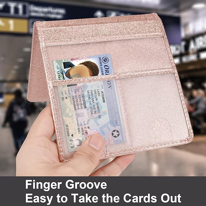 Cacturism Car Registration and Insurance Holder, Vehicle Glove Box Car Organizer Men Women Wallet Accessories Case for Cards, Essential Document, Driver License, Bling Rose Gold