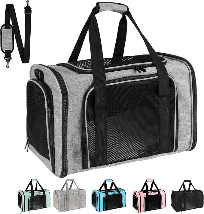 Top tasta Dog Cat Carrier Pet Carriers for Large Cats Small Dogs Carrier Soft Sided Puppy up to 25Lbs Dog Carrier Portable Foldable Dog Cat Travel Carrier (Large-Grey& Black -20 * 13 * 13)
