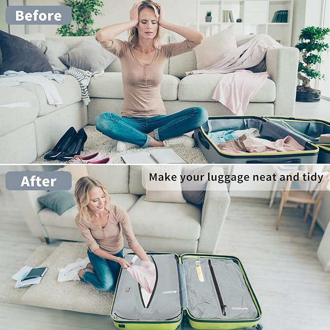 Vacuum Bag for Travel, Professional IPX8 Waterproof Reusable Vacuum Compression Bags for Travel Suitcases, Durable Space Saver Bag(2 Large,No Pump)