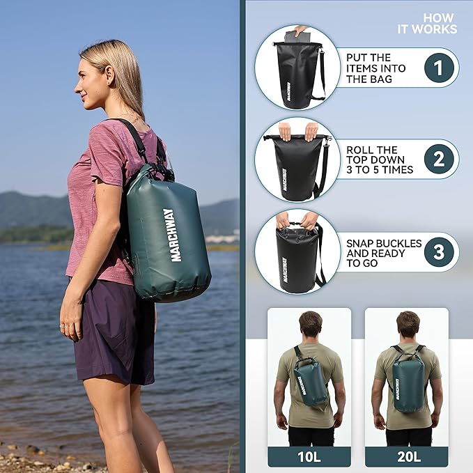 MARCHWAY Floating Waterproof Dry Bag Backpack 5L/10L/20L/30L/40L, Roll Top Sack Keeps Gear Dry for Kayaking, Rafting, Boating, Swimming, Camping, Hiking, Beach, Fishing