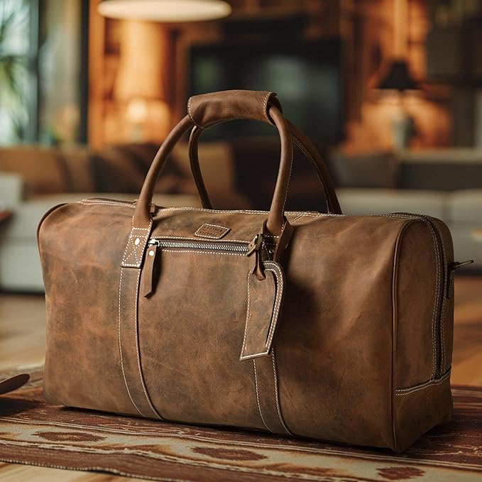 Leather Village Leather Duffel Bags for Men & Women-Travel Overnight/Weekender Travel Bag-Sports Gym Duffle Bag - 24 Inch - Vintage Brown