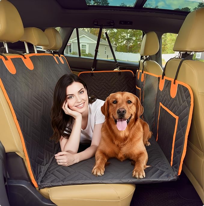 Dog Seat Cover for Back Seat Hard Bottom, XL Backseat Extender for Large Dogs (+420 lbs), Waterproof Dog Car Hammock with Door Protectors, Non-Slip Heavy-Duty Pet Seat Cover for Truck, SUV & Car