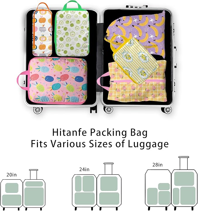 6 Pcs Compression Packing Cubes, Packing Cubes for Travel, Waterproof Luggage Organizer Bags Set, Cute Packaging Cubes for Women Kids Backpack Carry-Ons