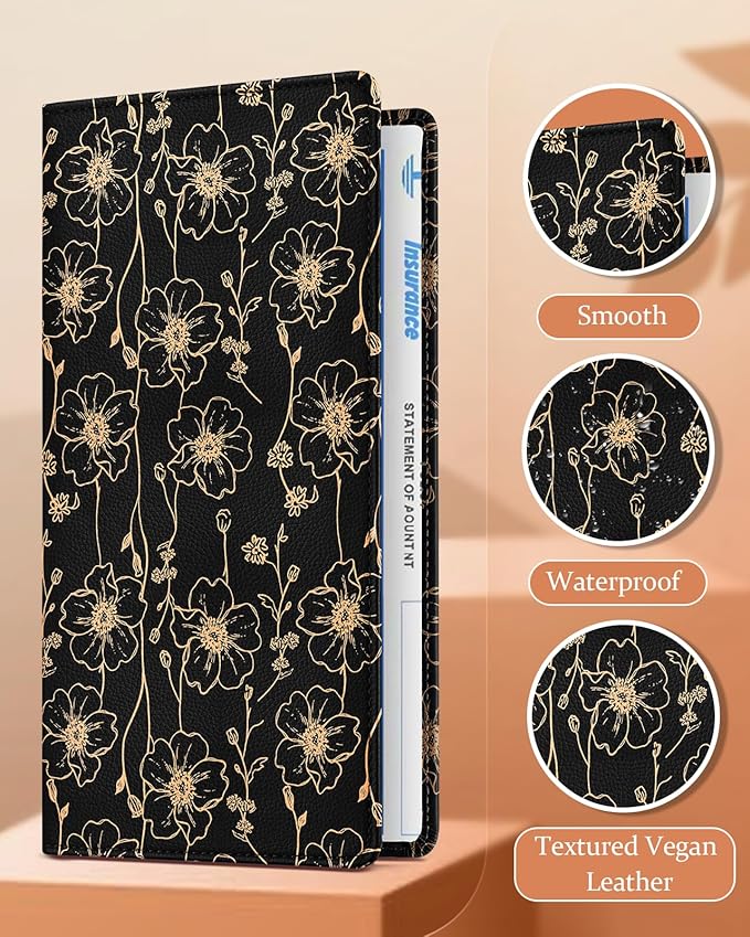 Slohif Car Registration and Insurance Card Holder - Art Vehicle Glove Box Organizer Women with Magnetic Shut Leather Automobile License Holders Coasters Auto Accessories Case for Document