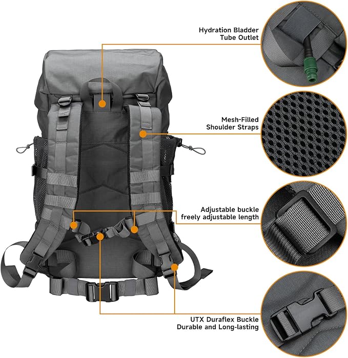 EXCELLENT ELITE SPANKER 40L Camping Hiking Backpack for Men and Women Tactical Military Backpack Large Rucksack Assault Pack Bag for Outdoor Camping, Hiking,Travel Backpacking(Grey