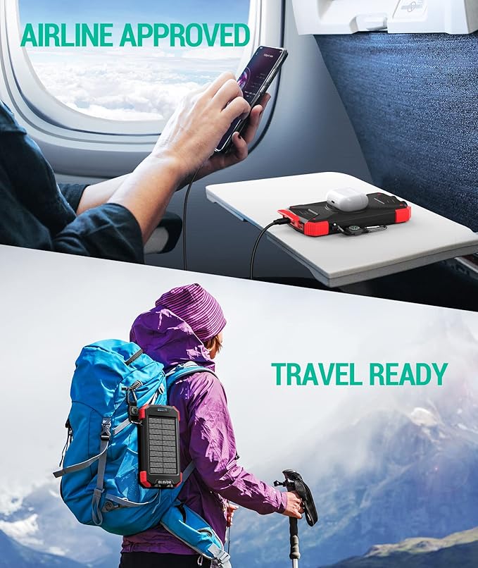 BLAVOR Solar Charger Power Bank 10,000mAh, Portable Wireless Charger, 20W Fast Charging External Battery Pack with USB C for Cell Phones, Solar Panel Charger with Dual Flashlight for Camping