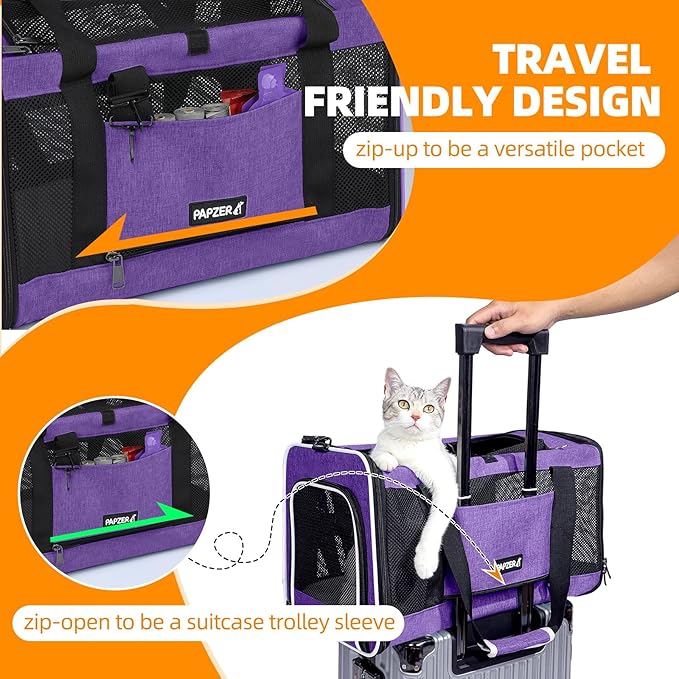 Cat Carrier Soft-Sided 18x11x11 Inch Travel Bag for Medium Cats over 15lbs, Small Dog Carrier Crate Top Entry Breathable Mesh Puppy 12 Pounds, Pet Rabbit Carrying Cage Kennel Collapsible Purple