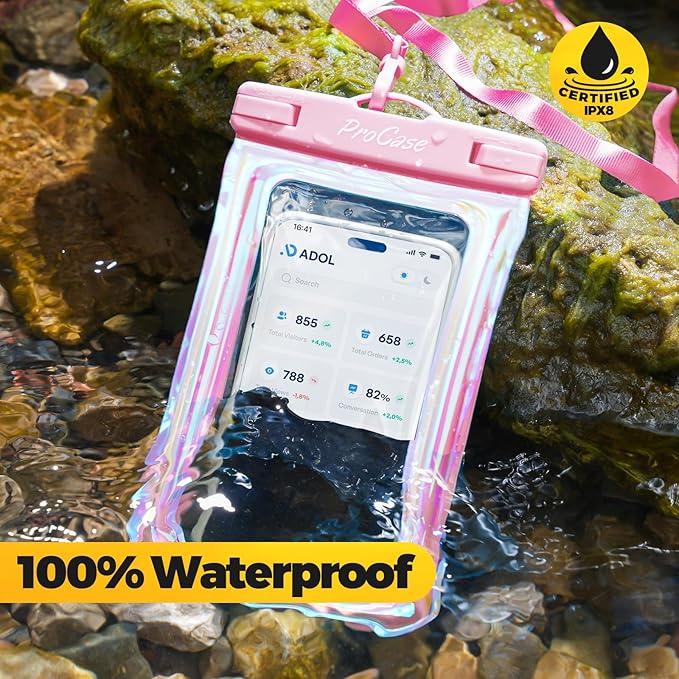 ProCase 2 Pack Floating Waterproof Phone Pouch Up to 7", IPX8 Floatable Underwater Phone Case Dry Bag for iPhone 17/Air 16 15 14 13 12 11 Pro Max Xs Max XR X 8 7 Plus SE/Galaxy S24 S23 S22 - PinkBlue