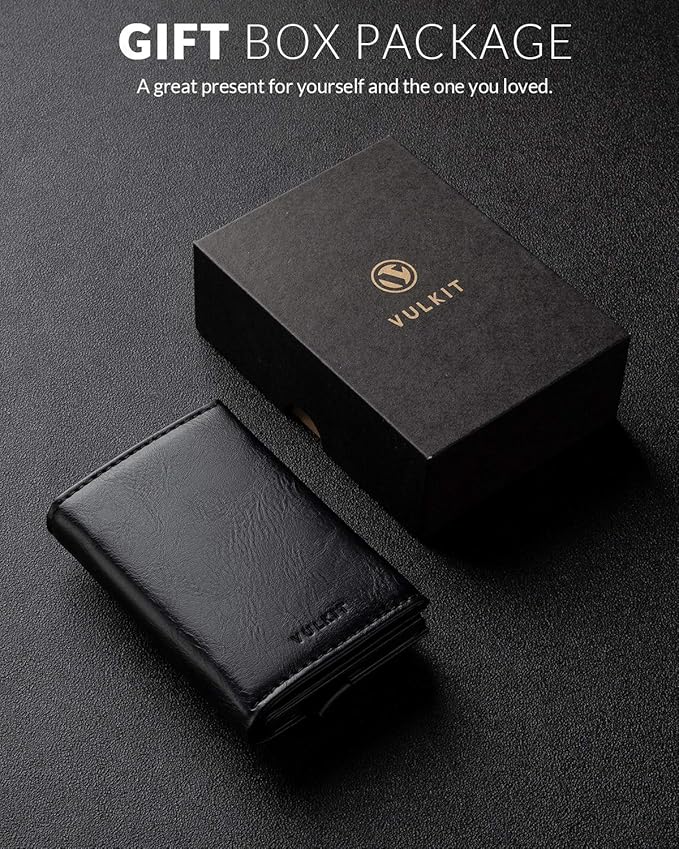 VULKIT Pop up Wallet Minimalist Cash Wallets RFID Blocking Leather Smart Credit Card Holder with Magnetic Closure for Men