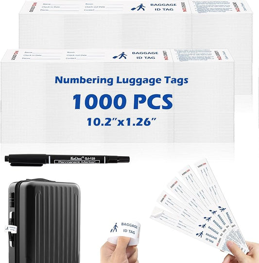 1000 Tags Paper Luggage Tags for Hotels Baggage Claim Check Tags with Transfer Tape Serial Numbering Paper Luggage Tags Hotel Luggage Claim Tag Claim Ticket for Suitcase Motel Bag Storage (White)