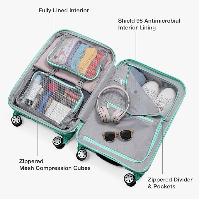 Traveler's Choice Pagosa Indestructible Hardshell Expandable Spinner Luggage, Mint, 30-Inch Large