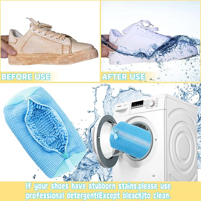 2PCS Shoe Washing Machine Bgs,Laundry Shoe Bags for Washer and Dryer, Reusable and Durable Zipper Sneaker Shoe Washing Bag, Tennis Shoe Cleaning Bag for All Shoe Types (Blue)