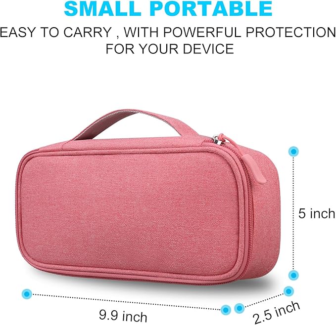 Lacdo Electronic Organizer Travel Cable Organizer Bag Pouch Tech Electronic Accessories Carry Case Portable Double Layers Charger Case for Cable, Cords, Charger, Earphone, Power Bank, Pink