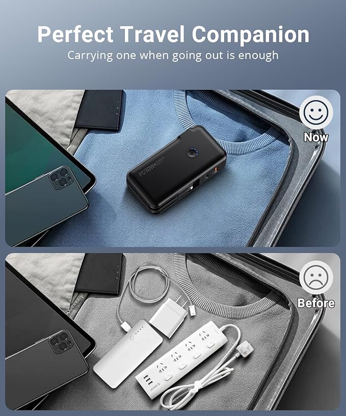 QiSa Portable Charger, Power Bank, 16000mAh Power Bank Built-in AC Wall Plug and Cables, PD 30W and QC4.0 Fast Charger for iPhone and Android Phones and Most Electronic Devices (Black)