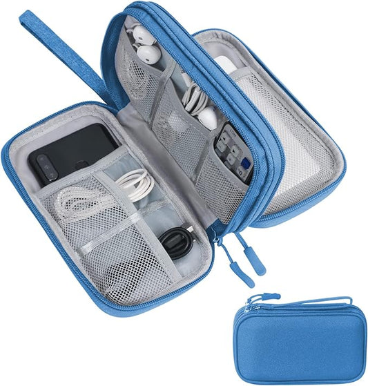 Skycase Electronic Organizer Travel Case - Waterproof Travel Cord Pouches for Organization, Cable Organizer, All-in-One Double Layers Storage Bag for Accessories, Charger, Cable, Blue