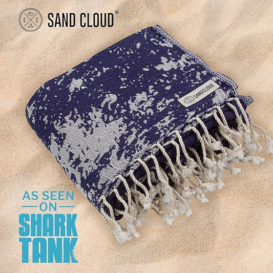 Sand Cloud Large Turkish Beach Towel - Sand Free - 100% Organic Turkish Cotton Yarn - Quick Dry Towel for Beach, Picnic, Blanket or Bath - As Seen on Shark Tank - Marine Life (Navy Crush Turtle)