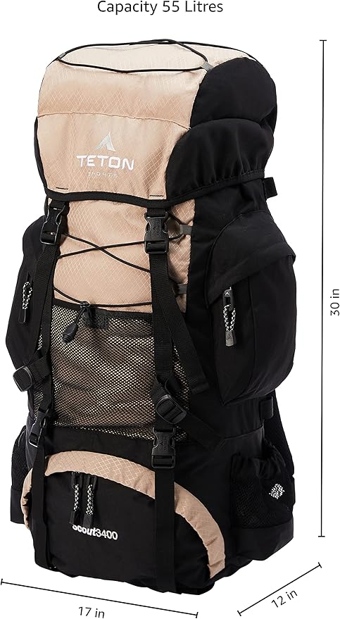 TETON 55L Scout Internal Frame Backpack for Hiking, Camping, Backpacking, Rain Cover Included