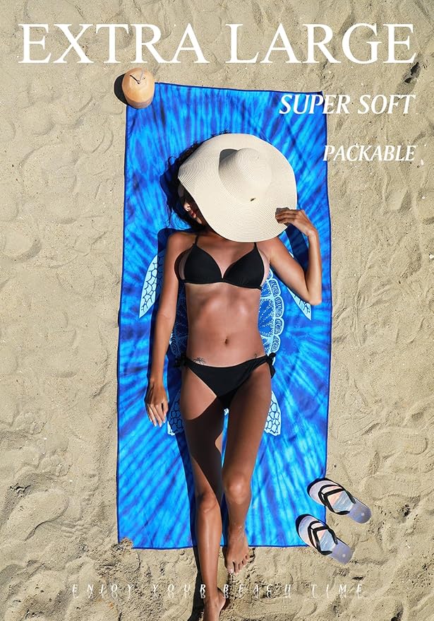 2 Pack Microfiber Lightweight Thin Beach Towel Sand Free Quick Dry Super Absorbent Large Towels for Swimming Pool Yoga Gym Travel Vacation Beach Accessories Essentials