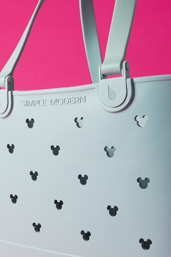 Simple Modern Disney Large Beach Bag | Waterproof Getaway Rubber Tote with Zipper Pocket for Travel, Pool, Boat, Groceries, Sports | Mickey Mouse on Sea Glass Sage