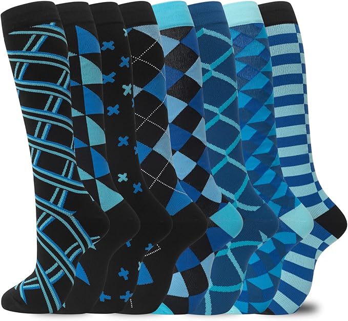 Compression Socks for Women Men Circulation Knee High 8 Pairs for Nurses, Running, Travel, Athletic