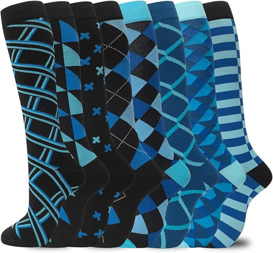 Compression Socks for Women Men Circulation Knee High 8 Pairs for Nurses, Running, Travel, Athletic