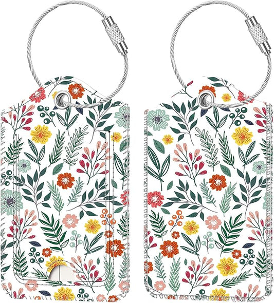 Fintie Luggage Tags, Privacy Cover ID Label with Stainless Steel Loop and Address Card for Travel Bag Suitcase, Spring (2 Piece)