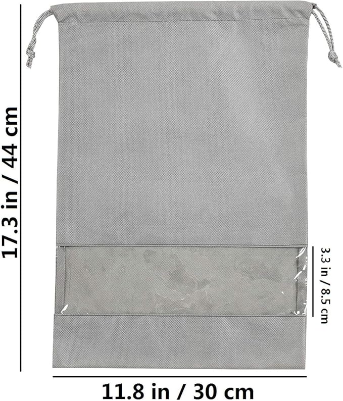 8 PCS 11.8"x17.3" Non-Woven Dustproof Drawstring Bag Travel Shoe Bags Dust Cover Pouch Bag Storage with Visual Window for Handbags Purses Shoes (GREY)