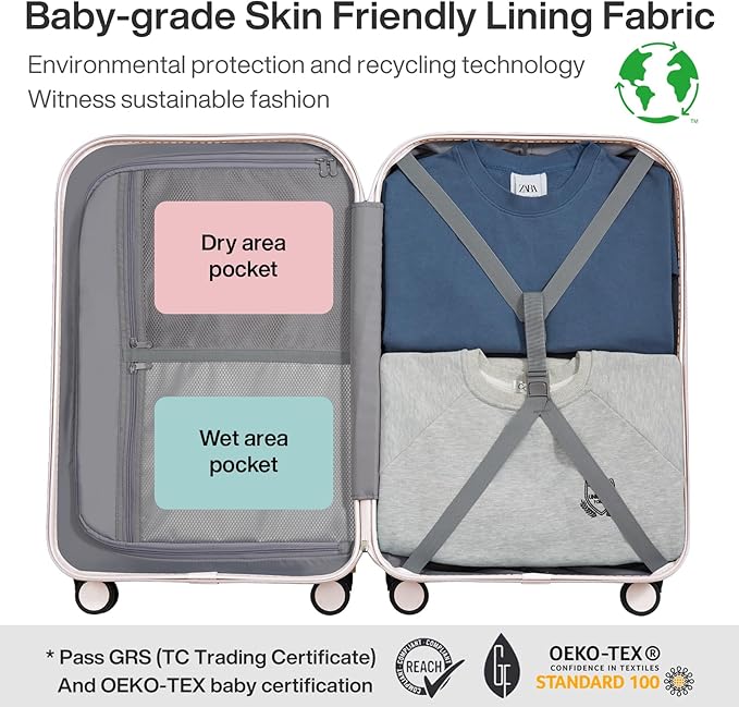 mixi Luggage Suitcase with Spinner Wheels, Hardside Rolling Suitcase PC with Cover & TSA Lock Lightweight Travel Case 26in Checked in, Off White（Slight Pink）