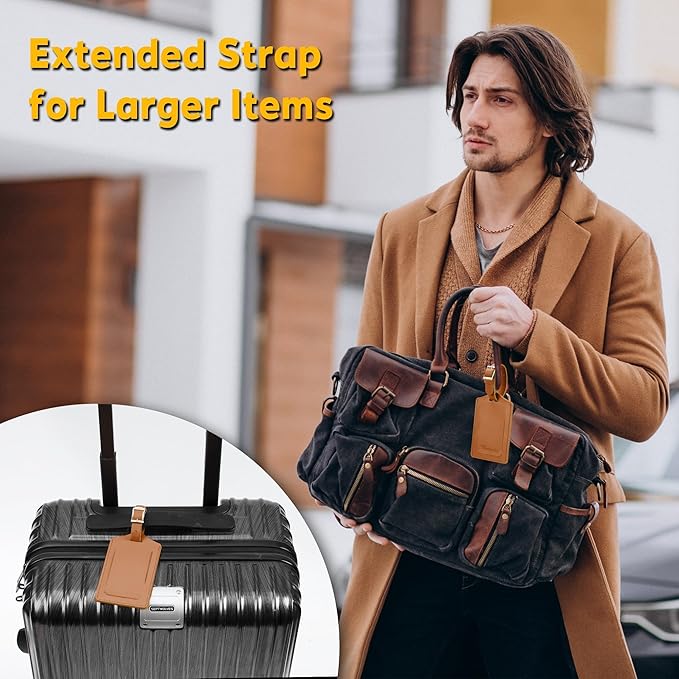 Travelambo 30 Pack Luggage Tags Faux Leather for Suitcases Travel Bag Labels with Protection Cover ID (Yellowish Brown)