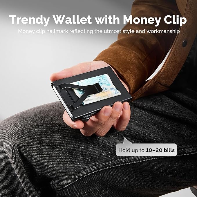 YESIIW Credit Card Holder Wallet for Men RFID Blocking Slim Minimalist Metal Wallet with Money Pocket Contactless Card Protector