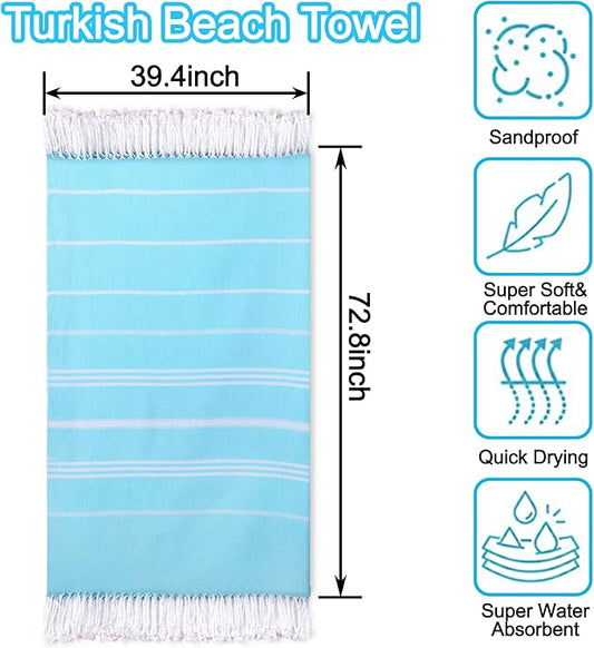 Beach Towel 2 Pack - Sand Free, Oversized 39 x 72, Turkish Quick Dry, Lightweight Pool Towels for Adults, Travel, Cool Beach Essentials, Super Absorbent