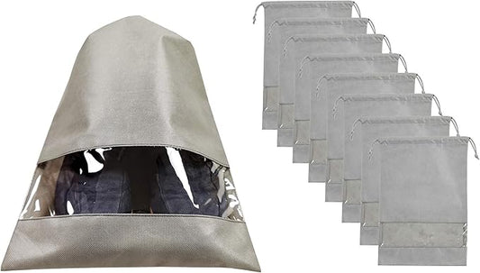 8 PCS 11.8"x17.3" Non-Woven Dustproof Drawstring Bag Travel Shoe Bags Dust Cover Pouch Bag Storage with Visual Window for Handbags Purses Shoes (GREY)
