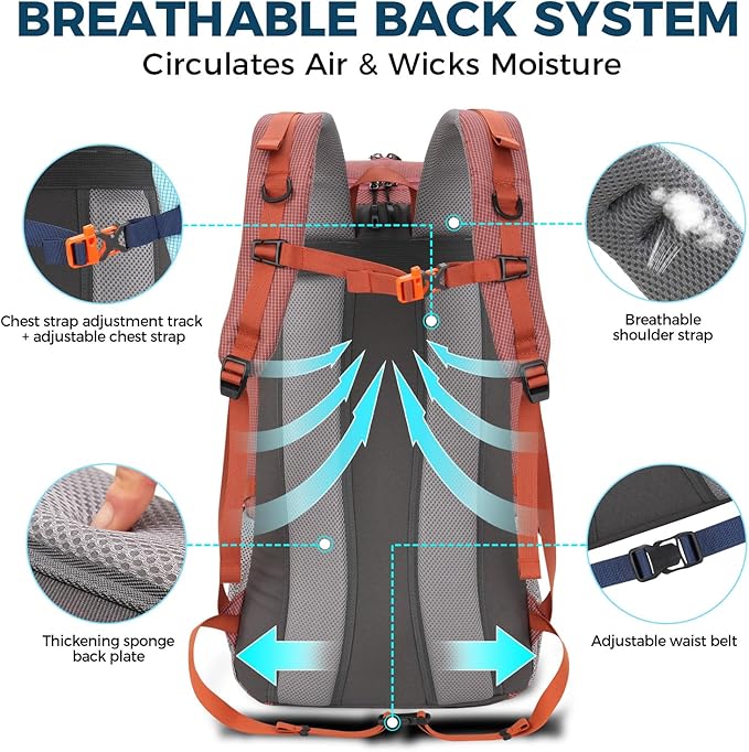 Bseash 45L Waterproof Hiking Camping Backpack with Rain Cover, Outdoor Sport Travel Bag Daypack for Climbing Skiing Cycling (Pink)