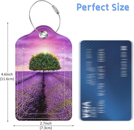 Set of 2 Luggage Tags Tree in The Lavender Field Leather Suitcases Tag with Privacy Cover Stainless Steel Loop and Address Card for Women Men Travel