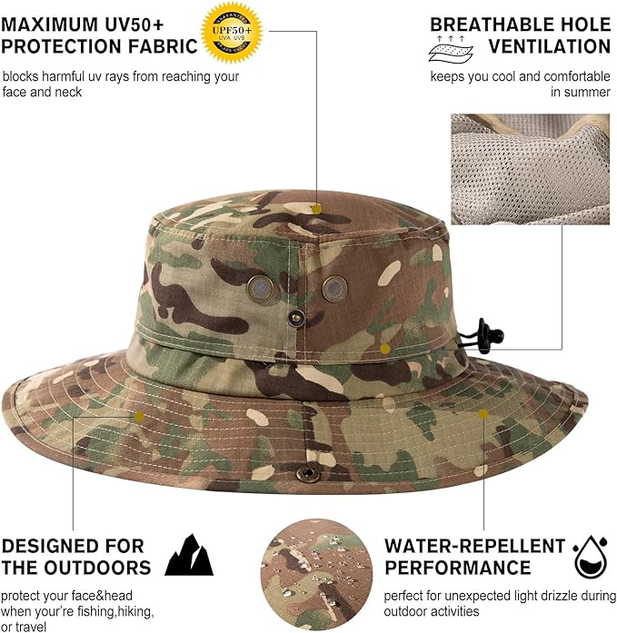 Oversize XL XXL Large Wide Brim Waterproof UPF 50+ Bucket Sun Summer Travel Fishing Hiking Fisherman Hat Detachable Chin